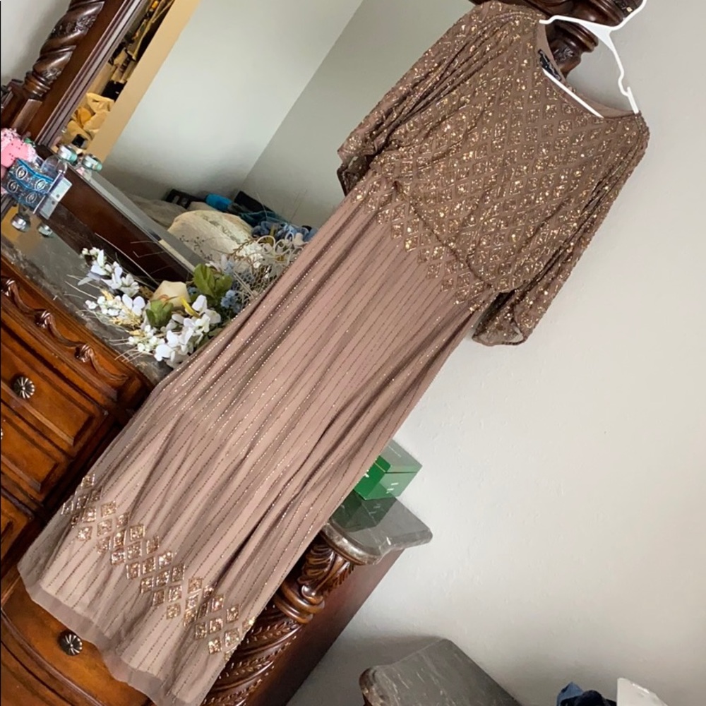 taupe prom or formal sequin dress